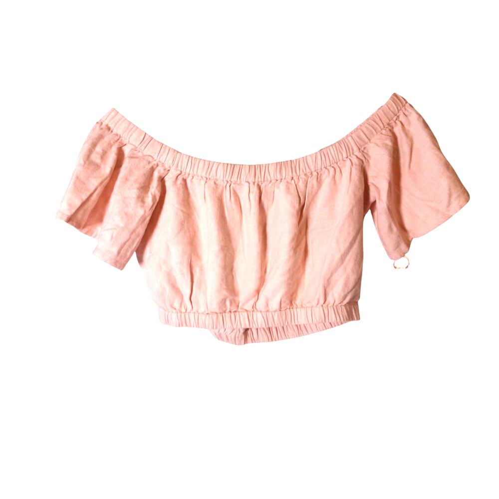 Abercrombie & Fitch Linen Blend Off Shoulder Crop Top Pink XS NWT